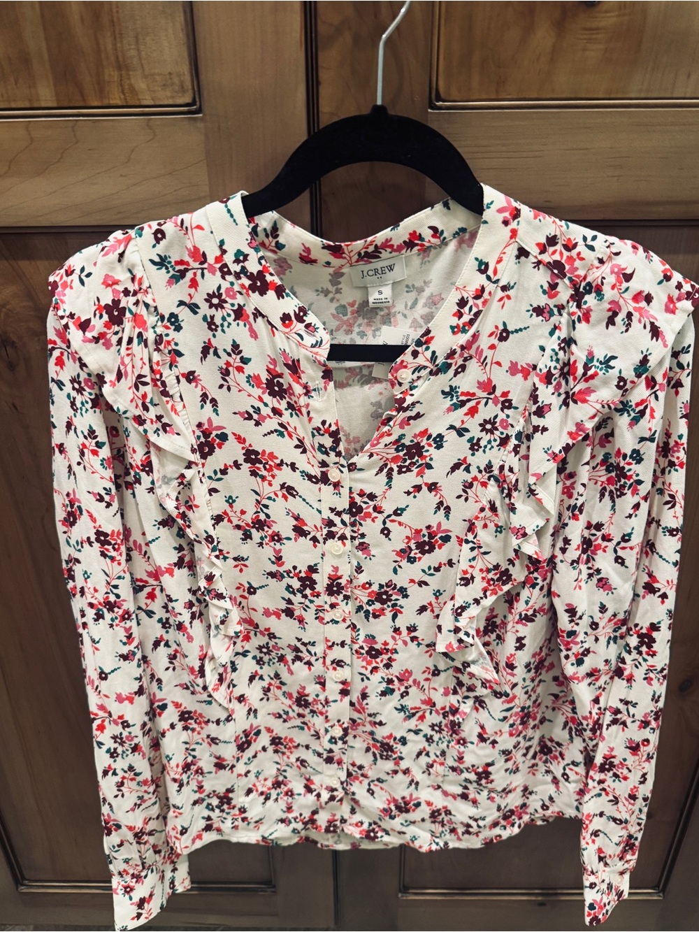 J. Crew Cream Floral Ruffle Button-Front Blouse size S
